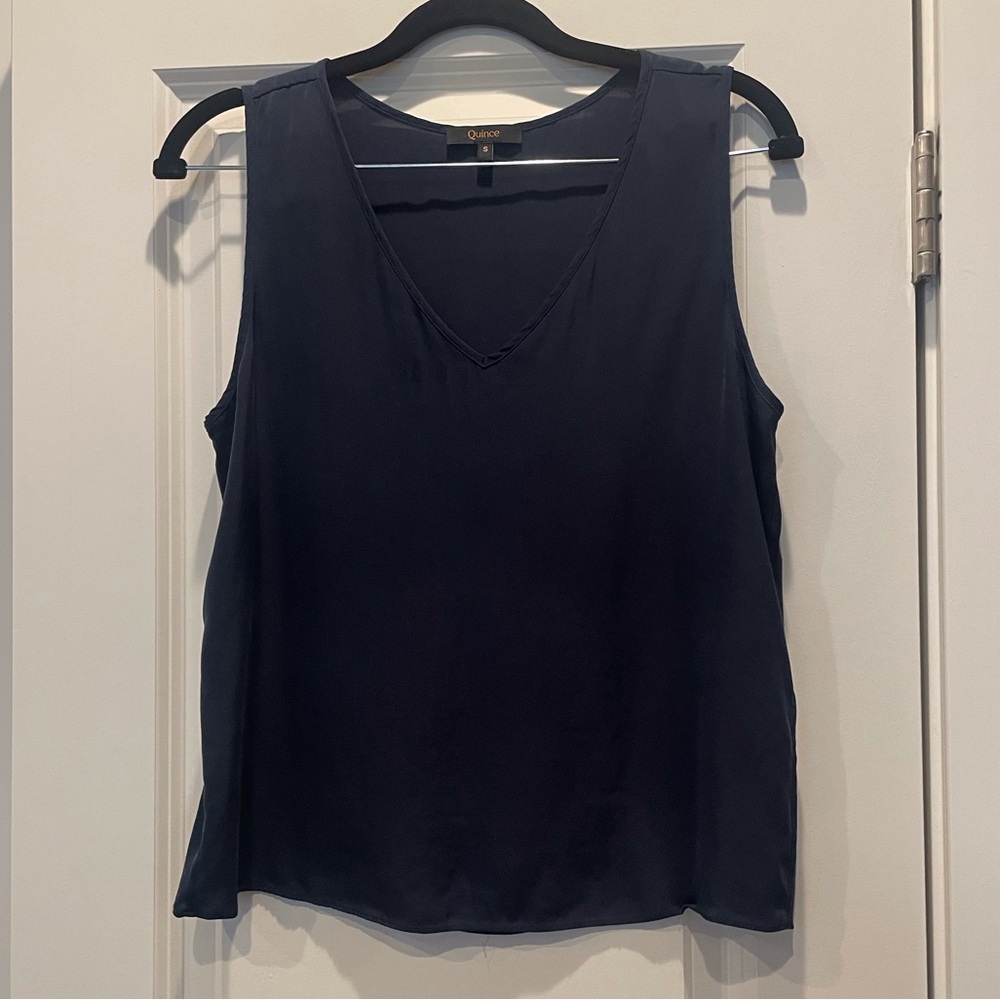 Quince, Washable Stretch Silk Tank, Navy, Size Small